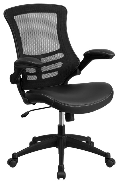 MFO Mid-Back Mesh Chair with Leather Seat and Nylon Base