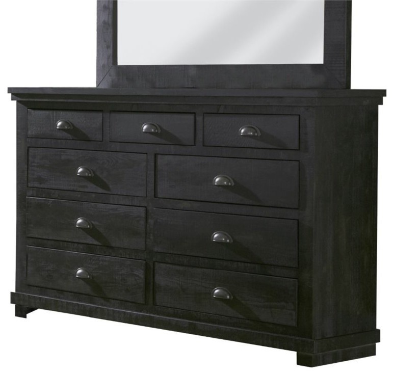 Progressive Furniture Willow 9 Drawer Wood Dresser in Distressed Black