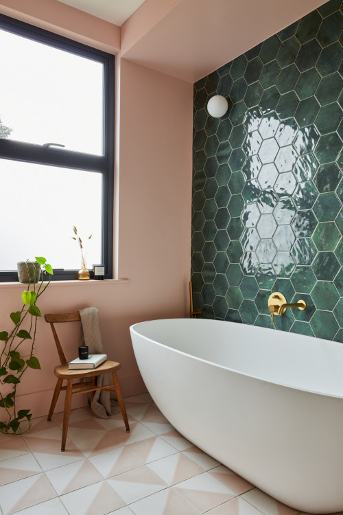 Green Hexagon Bathroom Accent Wall Tiles