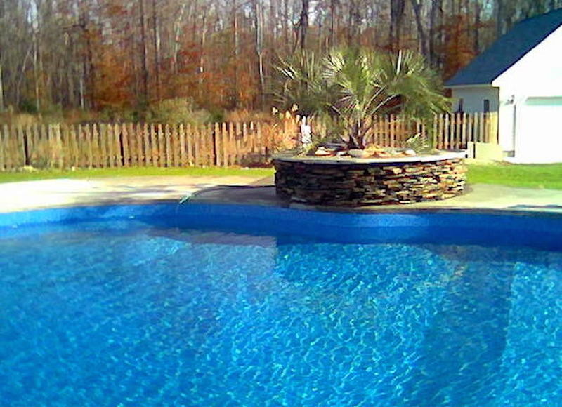 Backyard custom-shaped pool photo