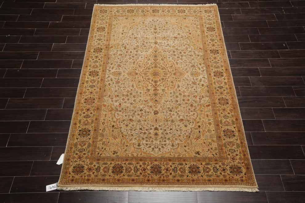 5'11''x8'10'' Hand Knotted Wool 250 KPSI Oriental Area Rug, Tan Color