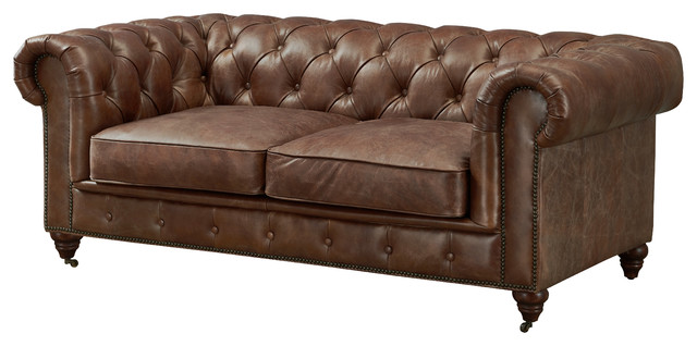 Century Top Grain Leather Chesterfield Love Seat Bark Brown Traditional Loveseats By Crafters And Weavers Houzz Century Top Grain Leather Chesterfield, Century Quilted Leather Sofa