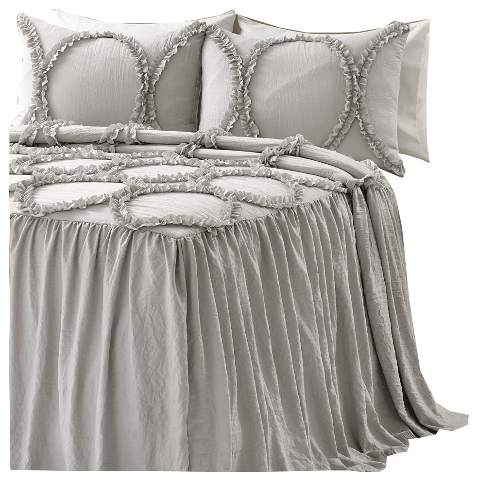 Riviera Bedspread Light Gray 3Pc Set Queen Traditional Comforters