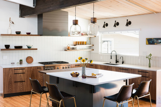 Custom Walnut & DIY Painted Slab IKEA kitchen, Boulder CO - Midcentury -  Kitchen - Denver - by The Cabinet Face | Houzz