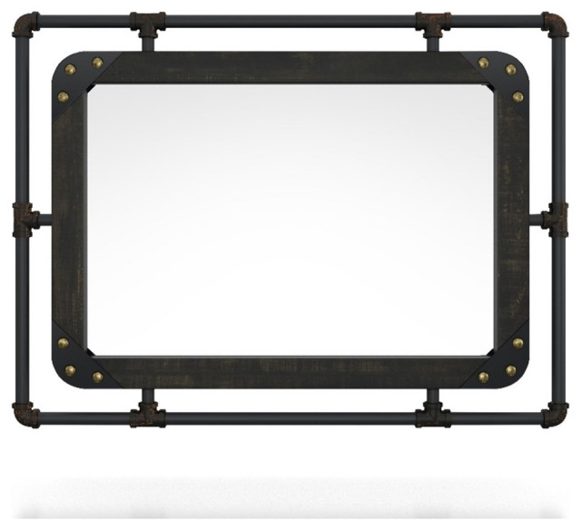 Furniture of America Acres Industrial Metal Wall Mirror in Black ...