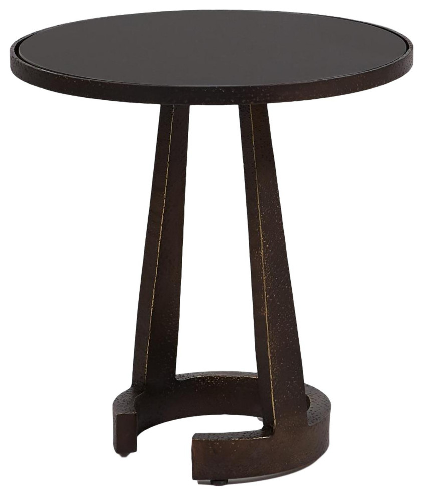 Contemporary Minimalist Round Bronze Accent Table 19" Hammered Black
