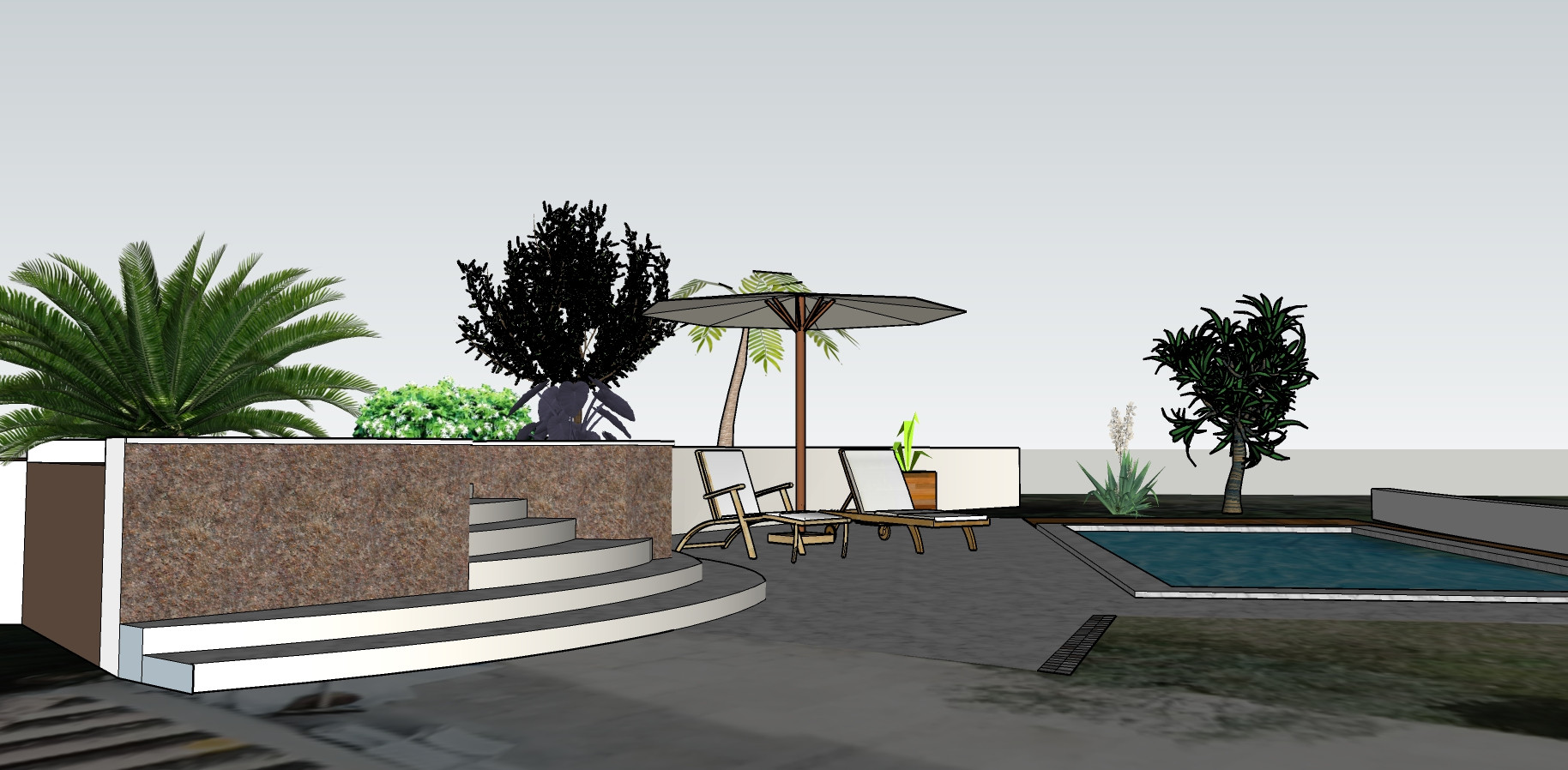 3D préparatoire d'un aménagement extérieur pour une piscine à Flayosc.