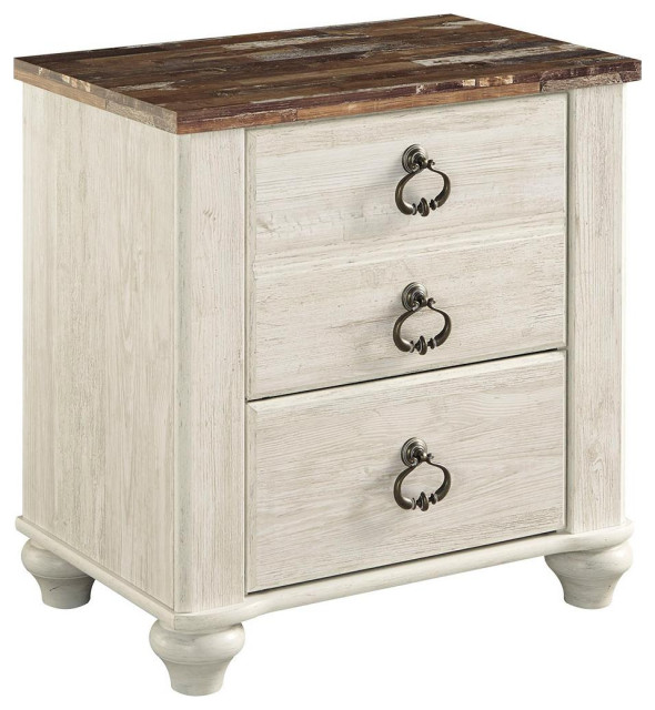 Willowton Whitewash Two Drawer Nightstand Farmhouse Nightstands And
