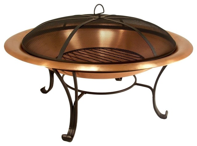 30 Inch Copper Fire Pit With Steel Stand And Sprak Screen