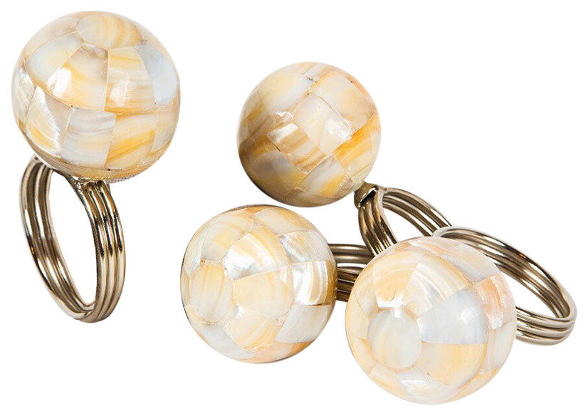 Mother of Pearl Elegant Ball Metal Napkin Rings, Set of 4