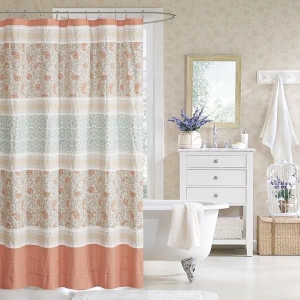 Madison Park Cotton Shower Curtain With Coral Finish MP703038