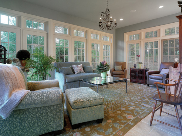 Inspiration for a mid-sized traditional sunroom in Phoenix with ceramic floors, no fireplace and a standard ceiling.