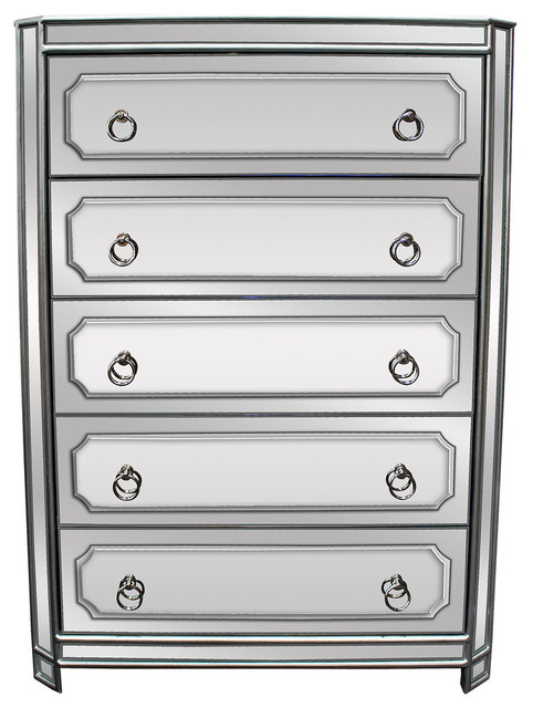 Mya Silver Mirrored 5 Drawer Chest With, Mirrored 5 Drawer Chest