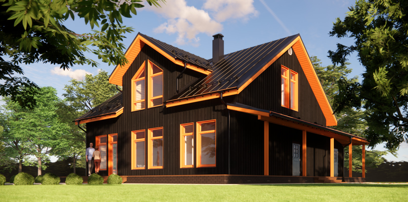 Деревянный фасад в контрастной гамме