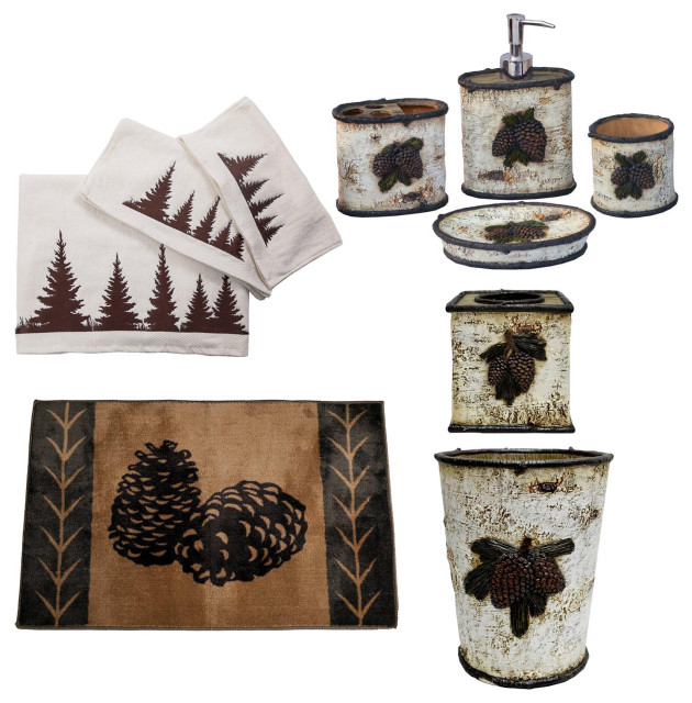 Hi End Accent Birch Pinecone 10Piece Bath Accessory Towel Set Rustic