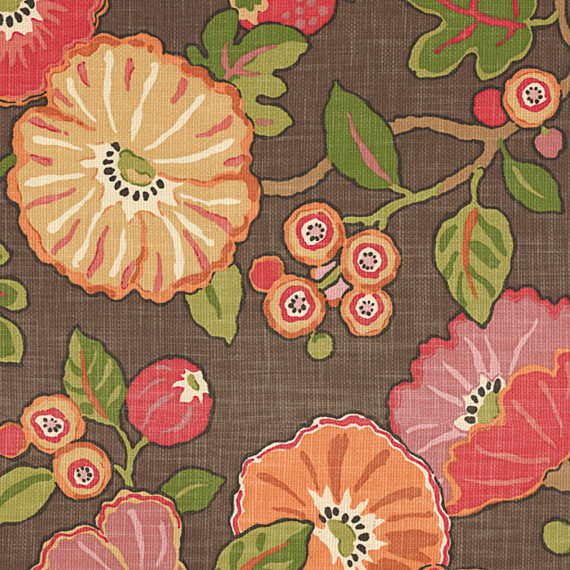 Red and Orange Modern Floral Fabric Modern Drapery Fabric by Loom