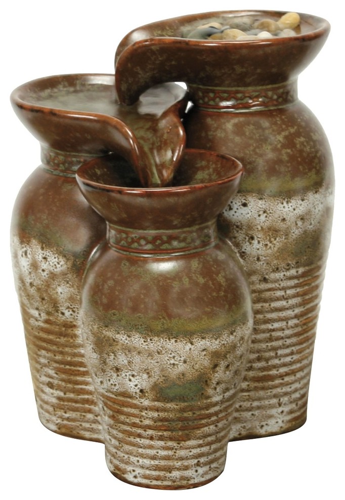 Tuscany Triple Vase Water Fountain, Indoor Table Fountain Traditional