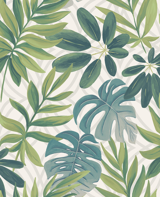 Nocturnum White Leaf Wallpaper - Tropical - Wallpaper - by Brewster