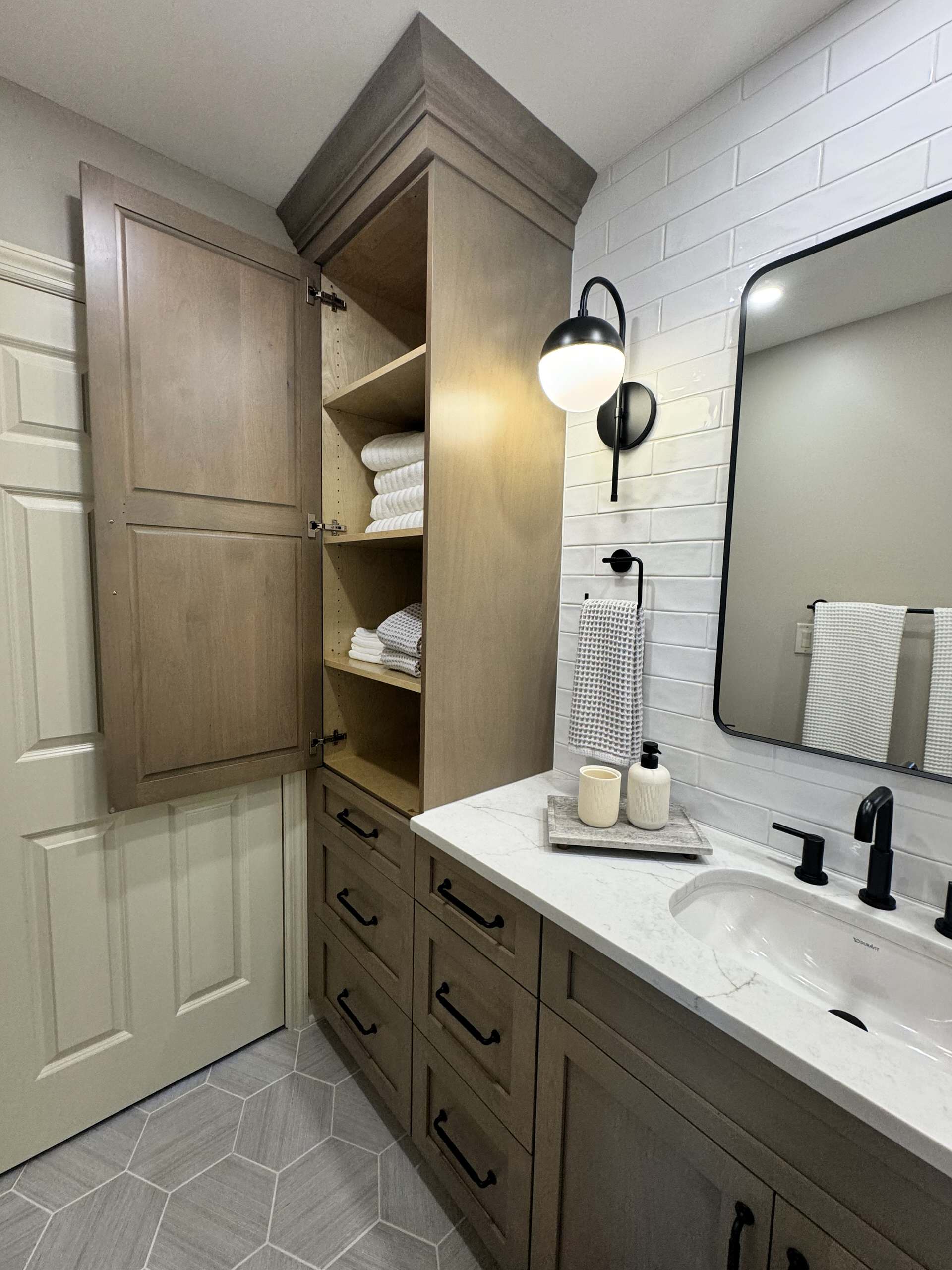 Elegant Rustic Luxe Bathroom renovation.