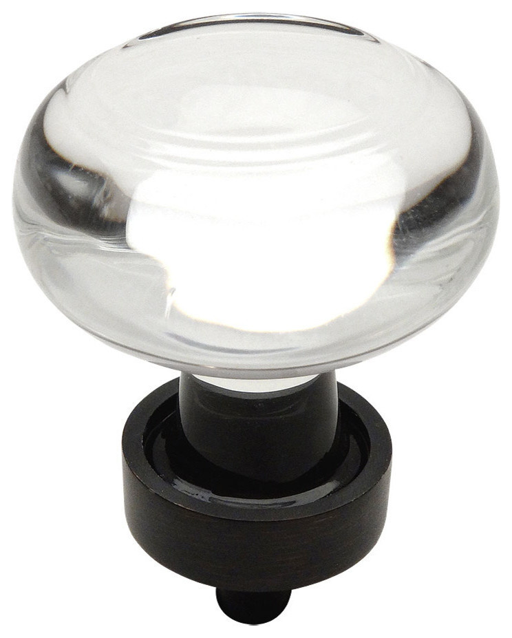 Cabinet Round Knob, Base, Oil Rubbed Bronze, Glass, Clear, Set of 10