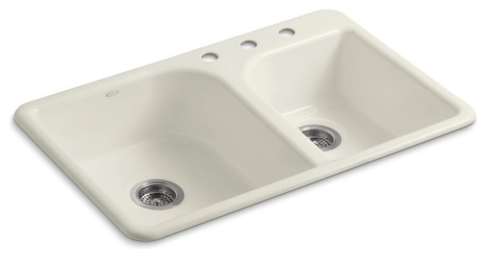Kohler Efficiency 33"x22"x7-5/8" Double-Bowl Kitchen Sink With 3 Holes