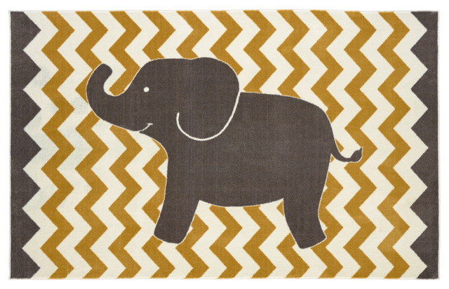 Lucky Elephant Yellow Rug, 5'x8'