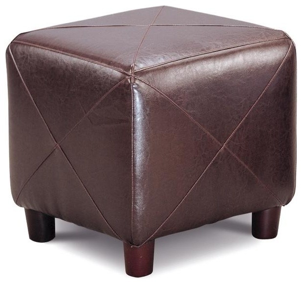 Coaster Contemporary Faux Leather Cube Ottoman Brown Faux Leather Cube Ottoman