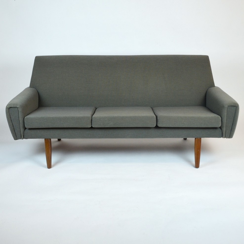 Mid-Century 3 Cushion Sofa Newly Reupholstered in Knoll Grey Fabric
