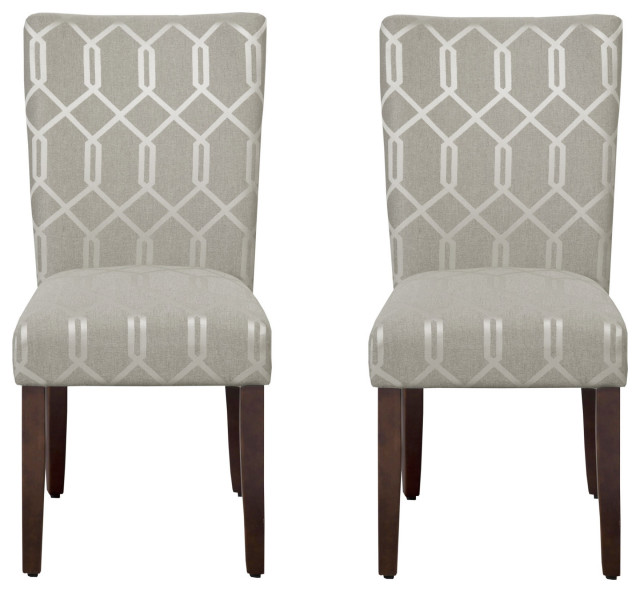Parson Dining Chairs With Lattice Patterned Fabric Upholstery, Gray