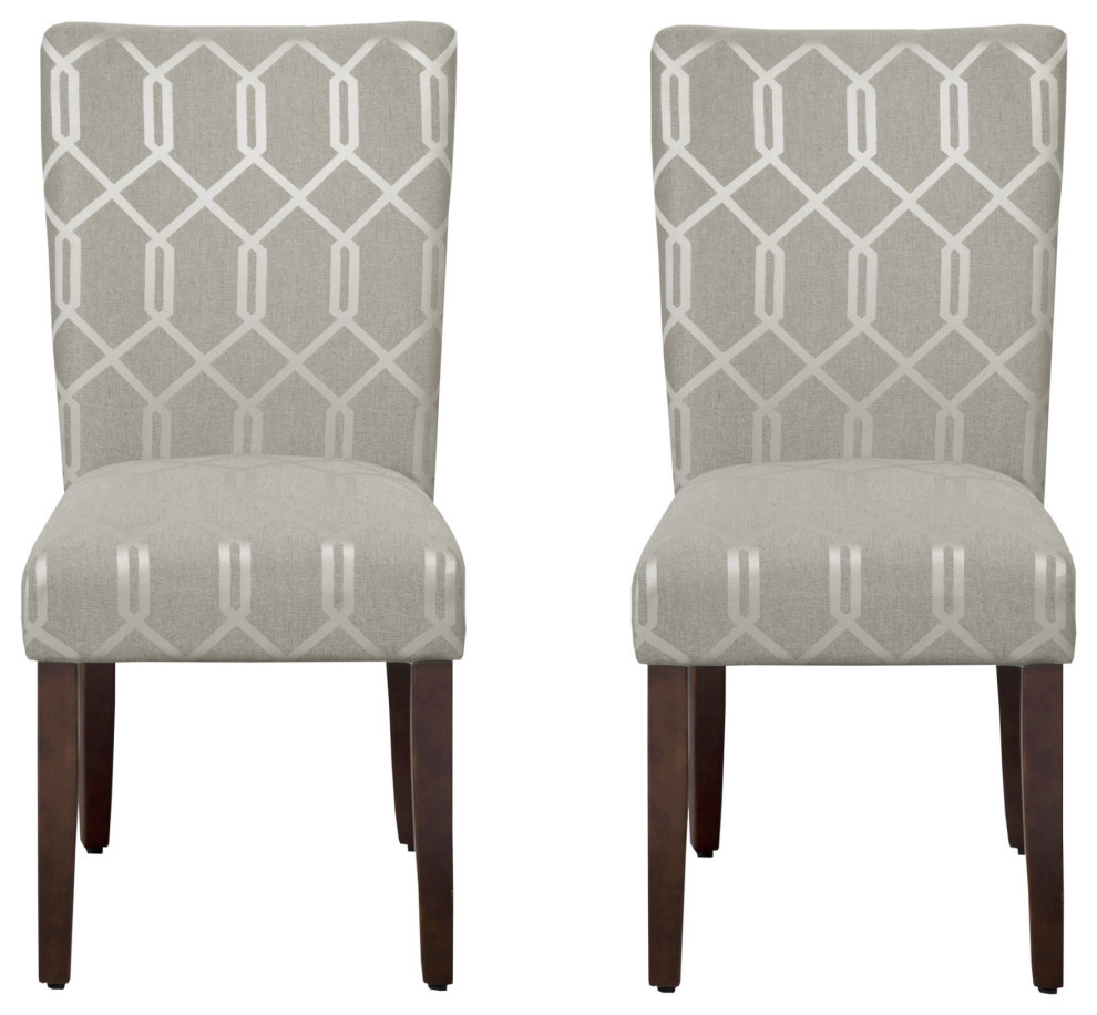 Parson Dining Chairs With Lattice Patterned Fabric Upholstery, Gray 