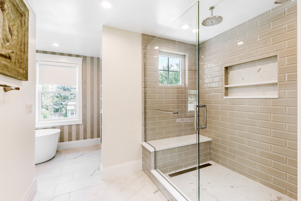 Example of a transitional bathroom design in Denver