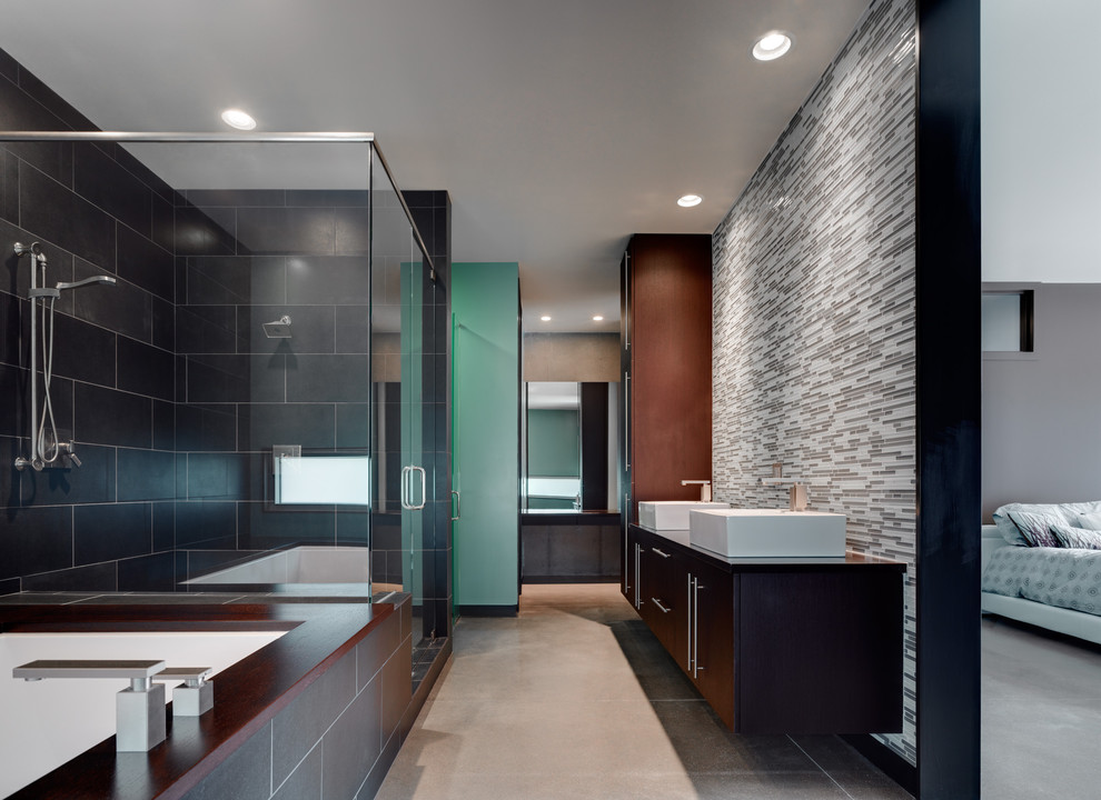 Design ideas for an industrial bathroom in Cincinnati with mosaic tile.