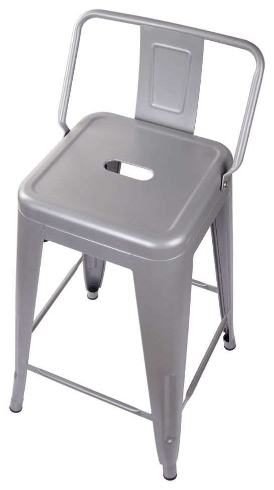 Lowback Gray Metal Bar Stools, Set of 3 Industrial Bar Stools And