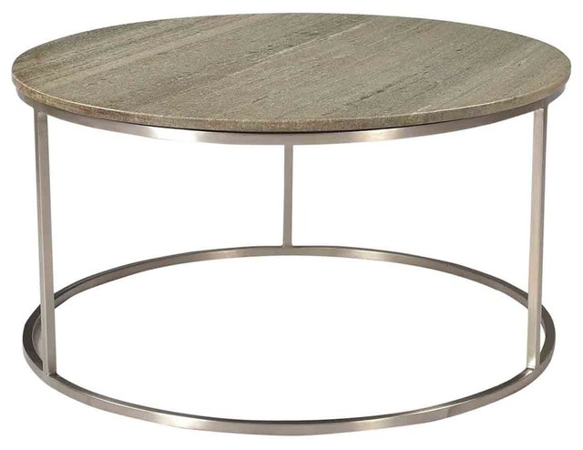 30 Leila Coffee Table Solid Marble Stone Top Grey Polished Steel Base Round
