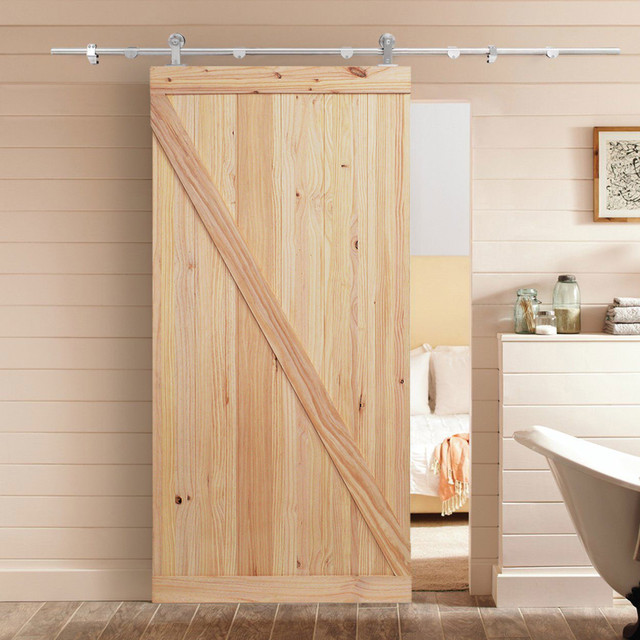 Z Bar Barn Style Unfinished Knotty Pine Interior Wooden Sliding Door Z Bar Barn Style Unfinished Knotty Pine Interior Wooden Sliding Door Slab Farmhouse Doors By 4easy Inc