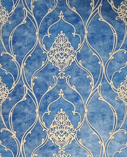 M5123 Royal blue beige gold Victorian damask Wallpaper - Contemporary -  Wallpaper - by Wallcoverings Mart | Houzz