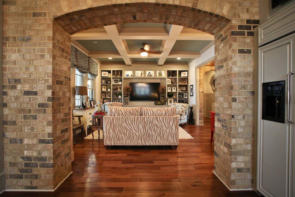 Photo of a traditional family room in Charlotte.