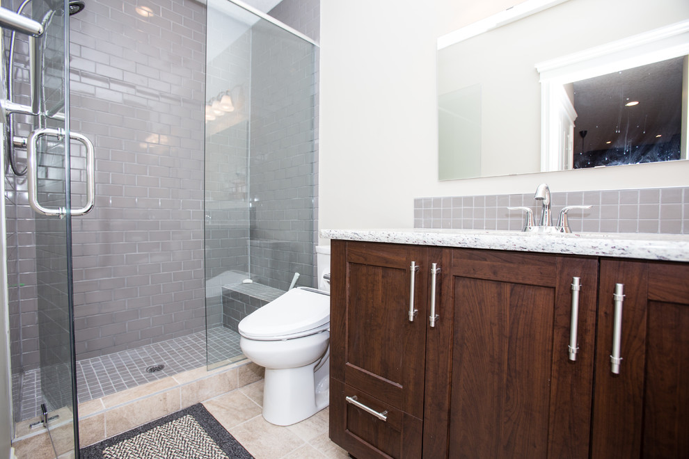 Transitional bathroom photo in Calgary