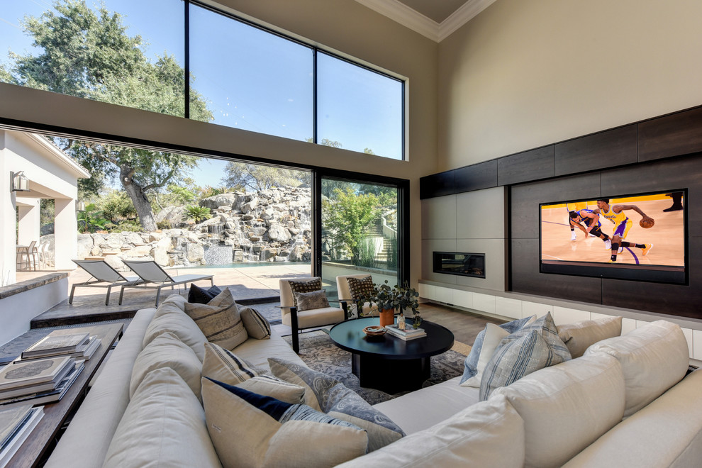 This is an example of a contemporary family room in Sacramento.