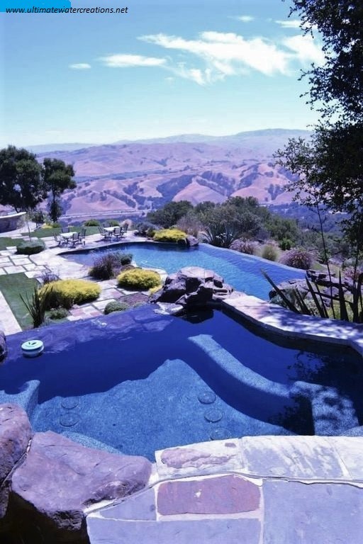 Naturalistic Hillside Infinity Pool and Spa with Waterfall in Pleasanton, CA