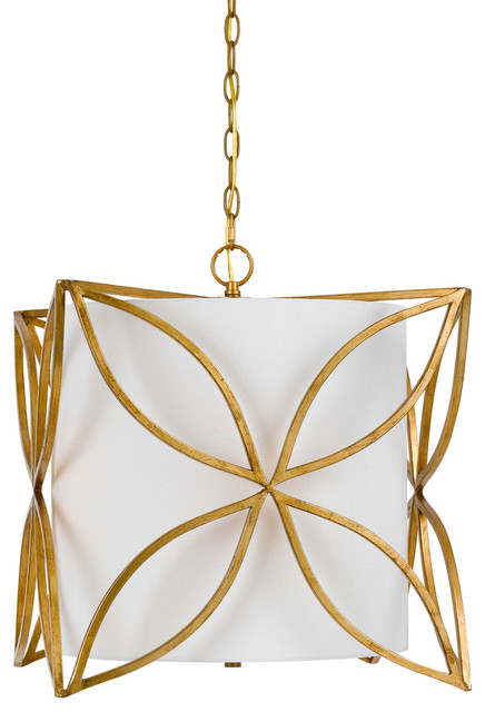60W Belton Metal Chandelier, French Gold Finish, White Shade