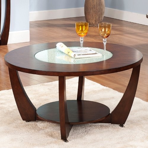 Steve Silver Rafael Round Cherry Wood and Glass Coffee Table