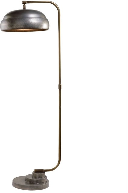 Retro Industrial Arm Floor Lamp Metal Shade Curved Silver Brass Vintage Style Lamps By My Sy Home Houzz Metal Shade Curved Silver Brass Vintage, Vintage Silver Floor Lamp