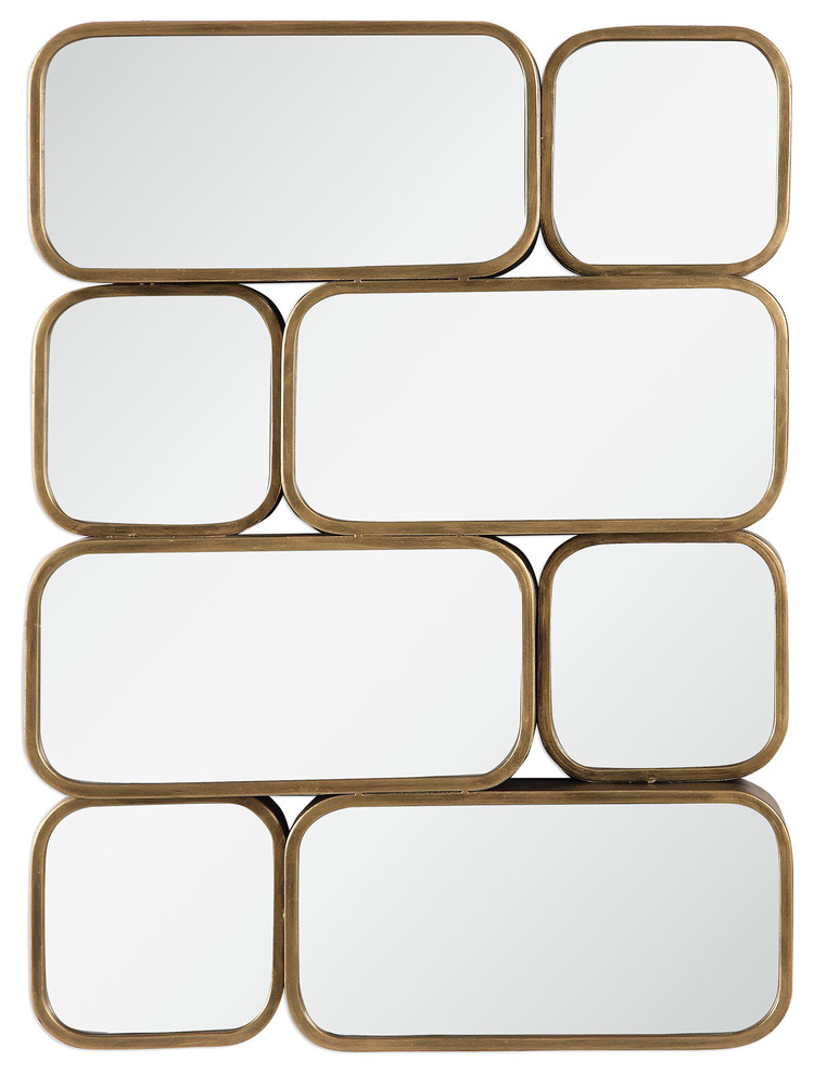 Mid Century Modern Gold Mirrored Wall Art Geometric Staggered Gold Mirrored Wall Art Geometric