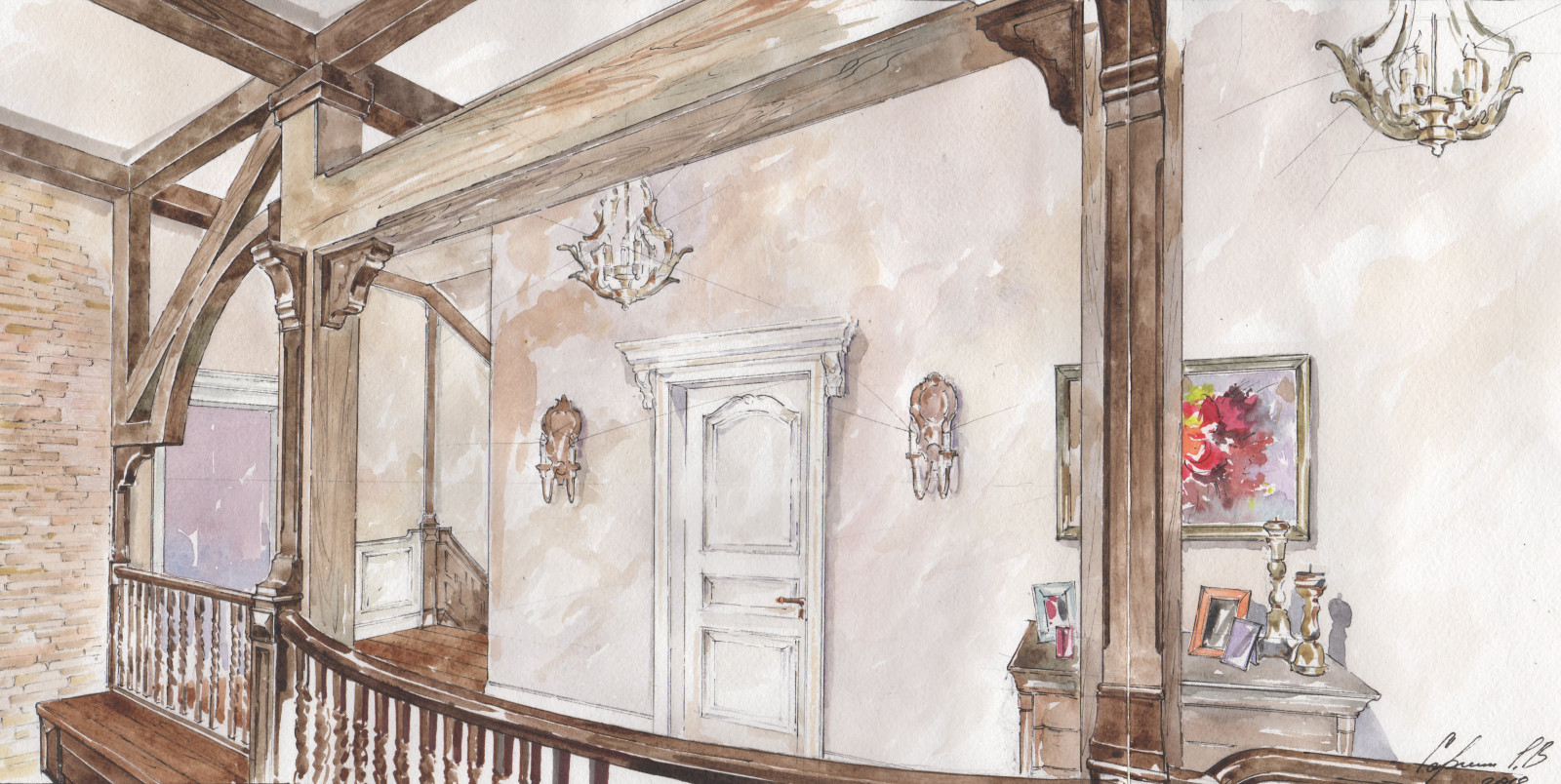 Акварельные эскизы к проекту: Загородного дома в стиле Прованс.