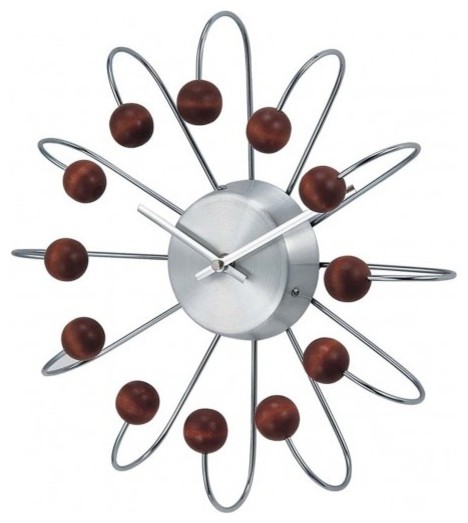 Modern Atomic Wall Clock With Walnut Inward Balls