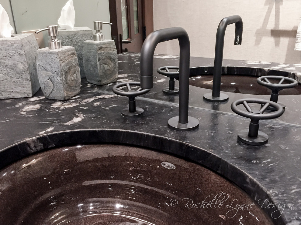 Inspiration for a mid-sized rustic bathroom remodel in Calgary with an undermount sink and granite countertops
