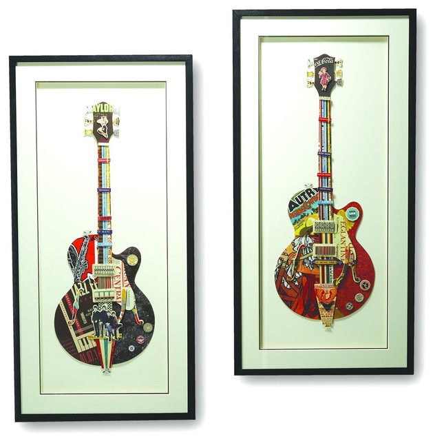 Two S Company Rock On Guitar Paper Collage Wall Art 2 Piece Set Two S Company Rock On Guitar Paper Collage Wall Art 2 Piece Set