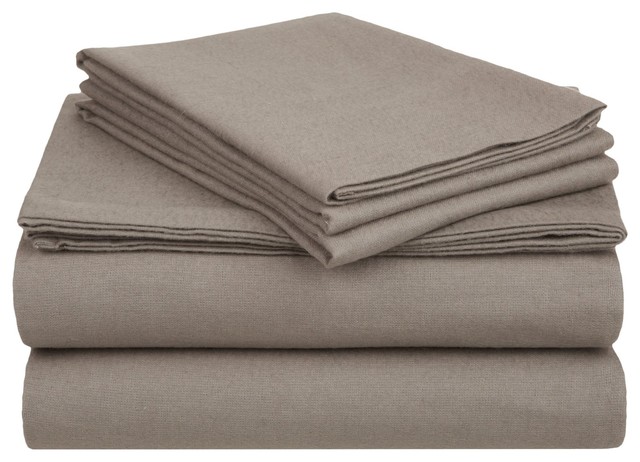 Flannel Twin XL Sheet Set Solid - Grey