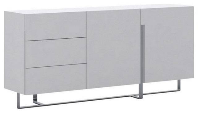 Sleek 71 White Lacquer Chrome Modern Credenza Contemporary